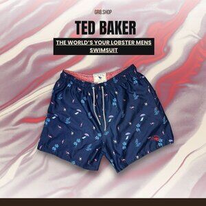 Ted Baker Men's The Worlds Your Lobster Swim Shorts Navy Blue Size M Polyester